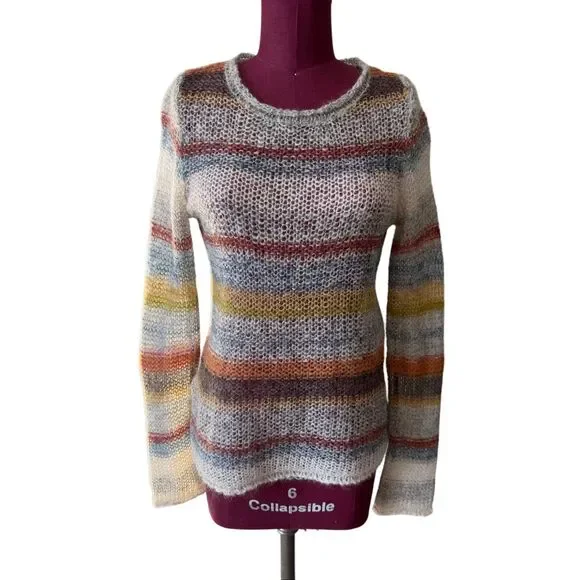 Anthropologie MOTH Sweater Crewneck Raya Striped Open Knit Wool Mohair size Medi - Picture 2 of 7